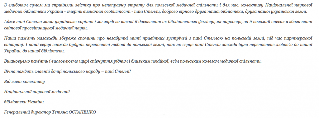 Podziękowani dla Stelli Fronczak z Ukrainy