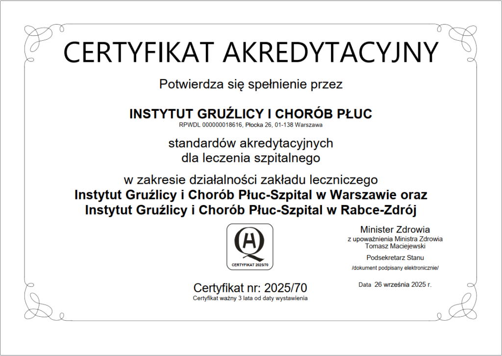 CERTYFIKAT AKREDYTACYJNY INSTYTUT GRUŹLICY I CHORÓB PŁUC